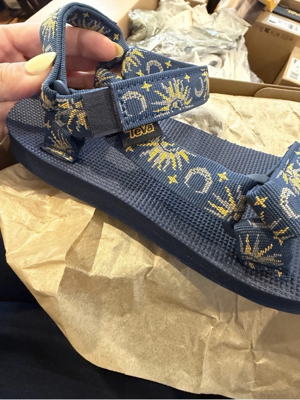 Teva Navy Blue Sandals with Yellow Celestial Print
